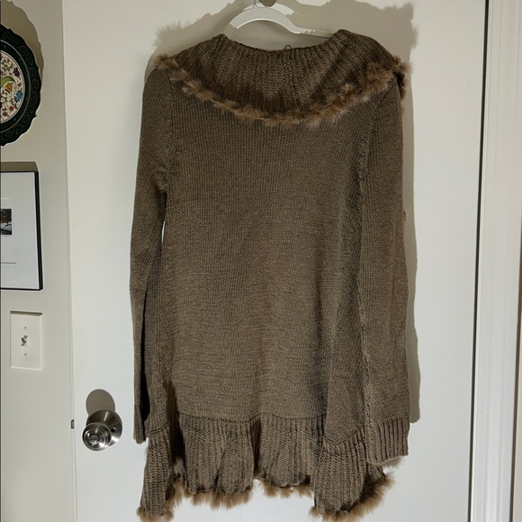Hendi Brown Wool Blend Cardigan Sweater w/Faux Fur S/M - Picture 6 of 7